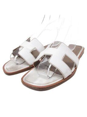 Hermes Oran Sandals Logo Leather White 36
